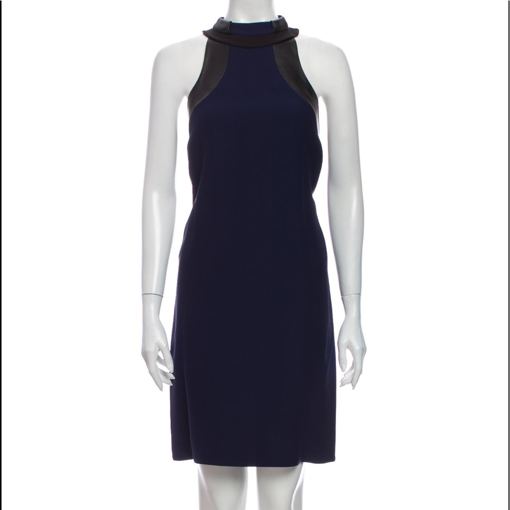 Gucci Silk Sleeveless Dress Navy Blue with Black Trim Size 6 IT42